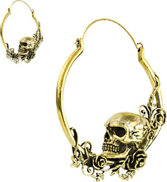 Image du produit Chaotic Trading Boucles d'oreilles plaquées or Tête de mort avec roses (Laiton)
