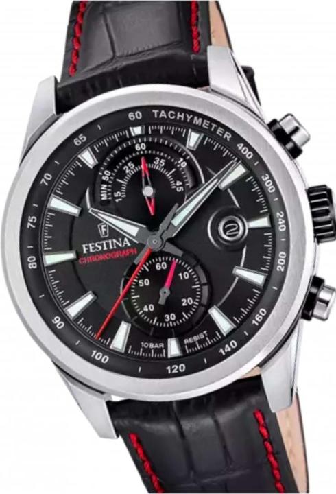 Festina Timeless Chronograph Uhr F20695/6 Schwarzes Lederarmband, Herren (Chronograph, 316 mm)