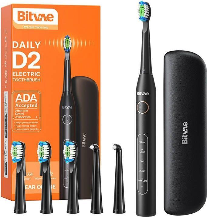 Bitvae Sonic toothbrush with tips set and travel case D2 (black) (Schallzahnbürste)