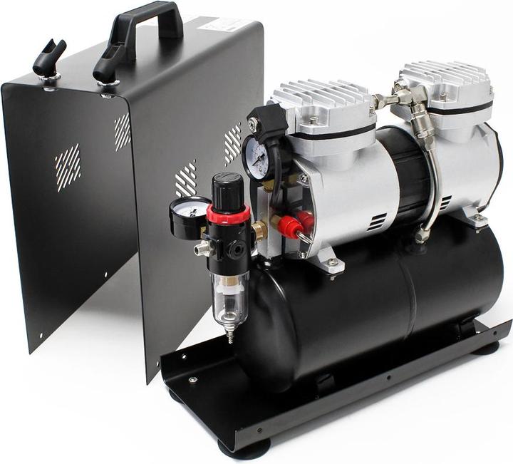 Actual product image Wiltec Airbrush Compressor AF196AW 6 bar Two-Cylinder Piston Compressor with 2-stage Switch and Air Tank