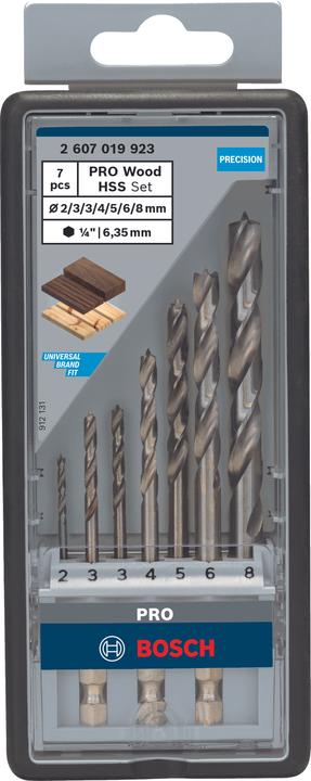 Actual product image Bosch Professional Zubehör PRO Wood HSS wood twist drill bit set. 7 pcs. (6 mm, 3 mm, 5 mm, 8 mm, 2 mm, 4 mm)