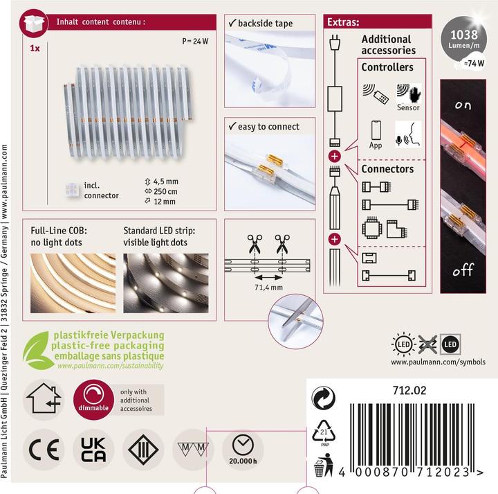 Actual product image Paulmann MaxLED 1000 Full-Line COB Stripe (RGBW, 250 cm, Indoor)