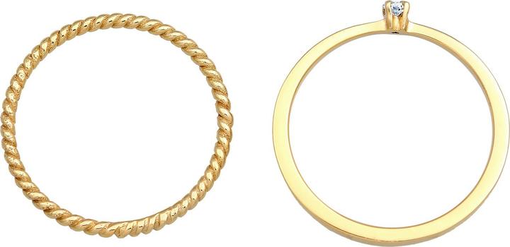 Produktbild Elli DIAMONDS Ring Diamant (0.03 ct.) Kordel 2er Ring Set 925 Silber (58, 925 Silber)