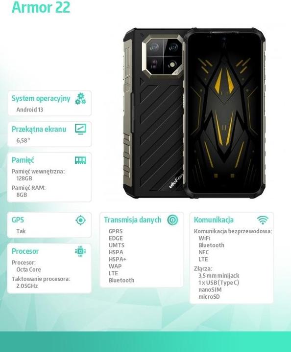Actual product image Ulefone Armor 22 (256 GB, Black, 6.58", Dual SIM, 64 Mpx, 4G)