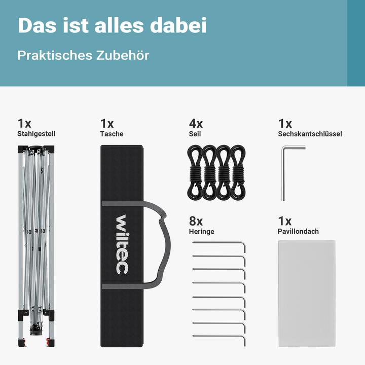 Produktbild Wiltec Faltpavillon 250x250cm weiss wasserdicht Pavillon Gartenpavillon Camping (250 cm, 250 cm)