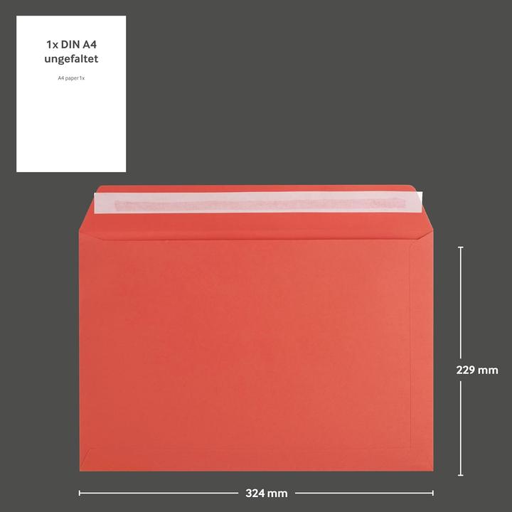 Produktbild Blanke Briefhüllen 50 rote Briefumschläge DIN C4 mit Haftklebung (C4, 50 x)