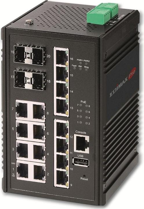 Produktbild Edimax Pro Edimax 16 Port Gigabit PoE WebManagebarer IndustrieSwitch PoE Ports und SFPSteckplätzen (16 Ports)