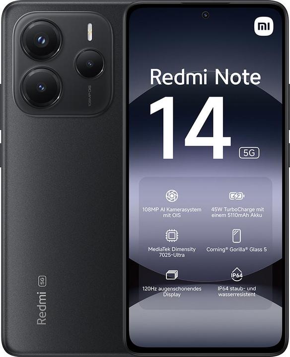 Produktbild Xiaomi Redmi Note 14 5G (128 GB, Midnight Black, 6.67", Dual SIM, 108 Mpx, 5G)