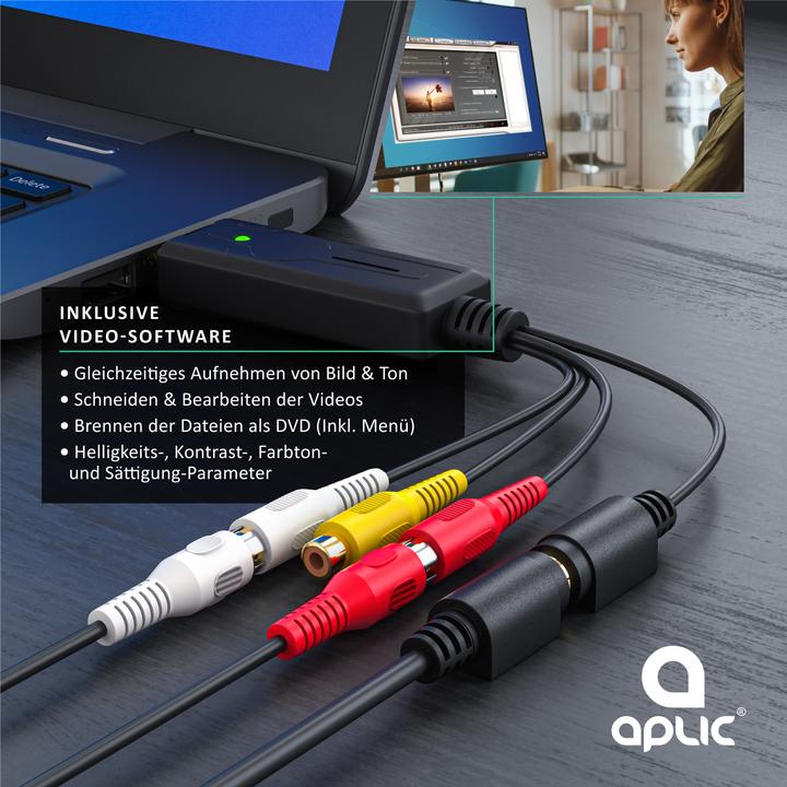 Image du produit Aplic Carte d'acquisition vidéo audio USB, convertisseur audio vidéo, adaptateur vidéo de postproduction (USB 2.0, signal TV analogique)
