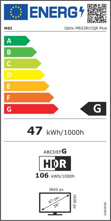 Label énergétique MSI Optix MEG381CQR Plus (3840 x 1600 pixels, 37.50")