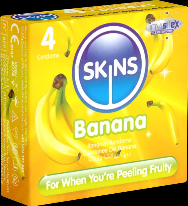 Produktbild Skins Bangin' Banana» 4 Kondome mit feinem Bananenaroma - ohne Latexgeruch (4 Stk.)