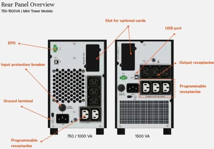 Productafbeelding Vertiv EDGE UPS 750VA/675W Tower IntelliSlot-poort (750 VA, 675 W, Lijninteractief UPS)