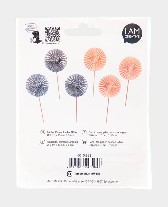 Image du produit I Am Creative Topper pour gâteau, Picker en éventail, saumon/argent, 6 pièces