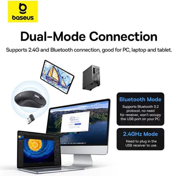 Actual product image Baseus F02, 4000DPI, BT / Wi-Fi, black