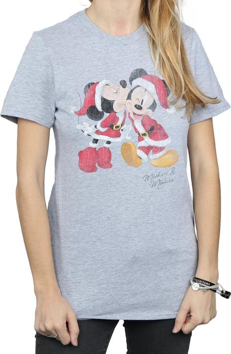 Actual product image Disney Womens/Ladies Mickey And Minnie Christmas Kiss Cotton Boyfriend T-Shirt (S)