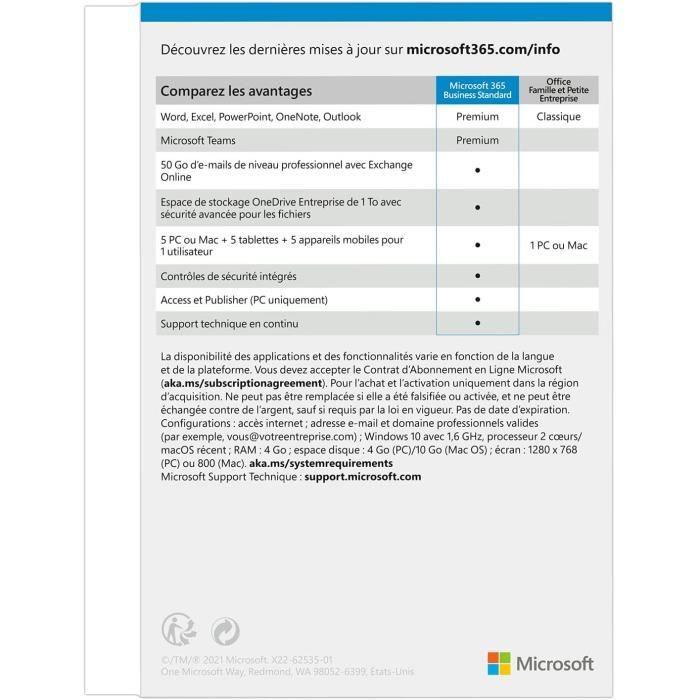 Immagine prodotto Microsoft 365 Business Standard (francese) (1 Utente, 12 mesi)