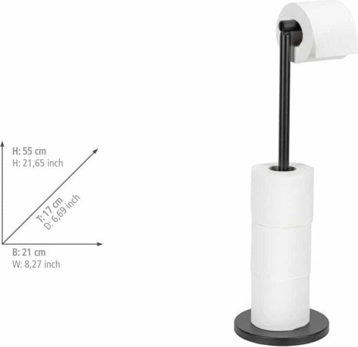 Produktbild Wenko Stand Toilettenpapierhalter 2 in 1 Schwarz mit Toilettenpapier Ersatzrollenhalter, platzsparend