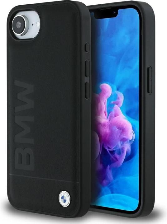 Actual product image BMW Case Leather Hot Stamp do iPhone 16e black (Apple iPhone 16e)