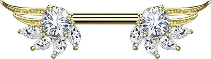 Star Piercing Barbell 14k vergoldet Engelsflügel mit Kristall silber (Messing, Chirurgenstahl 316L)