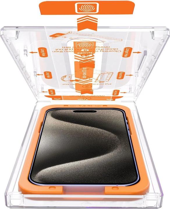 Actual product image PhoneLook Fully protective glass with automatic mounting system against bubbles and dust 3D (1 Piece, Apple iPhone 15 Pro Max)