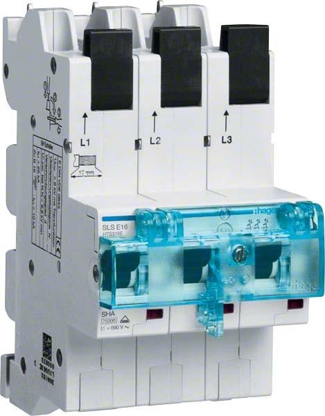 Hager HTS316E. Anzahl der Pole: 3P. AC Eingangsspannung: 230-400 V, Nominale Stromabgabe: 16 A