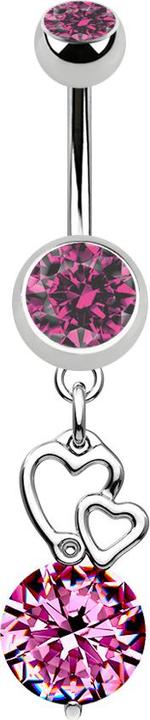 Produktbild Star Piercing Banane silber mit Anhänger doppel Herz Kristall pink (Chirurgenstahl 316L, ohne Messing)