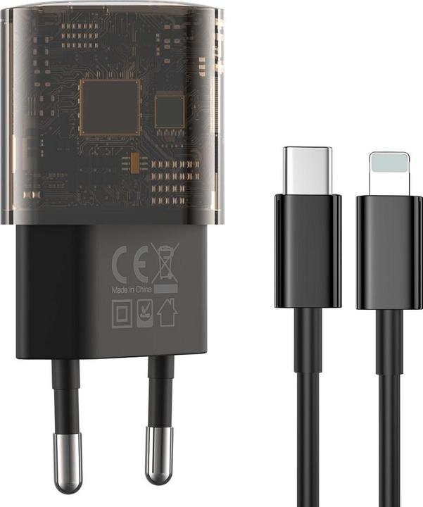 Produktbild xO Durchsichtiges Wandladegerät CE05 PD 30W QC 3.0 18W 1x USB 1x USB-C braun + USB-C - Lightning Kabel (30 W)