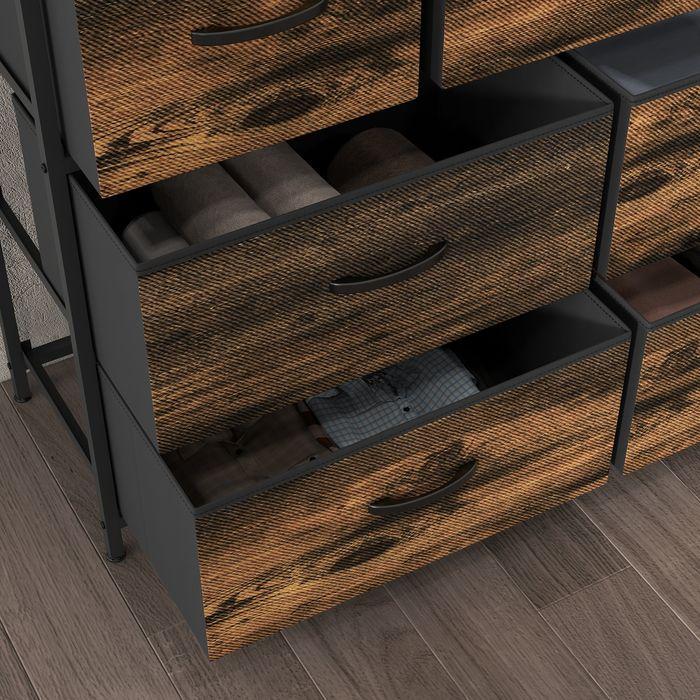 Produktbild Swisshandel24 Kommode, Sideboard mit 7 Stoffschubladen, Industrial Design, Stahlrahmen, 98x29x85cm, Braun/Schwarz