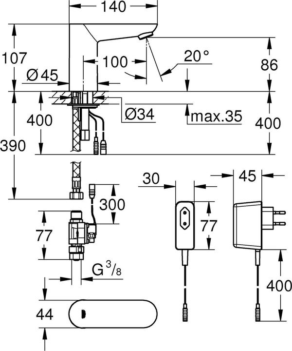 Actual product image Grohe Euroeco CE Infrared Washbasin Faucet Without Mixer