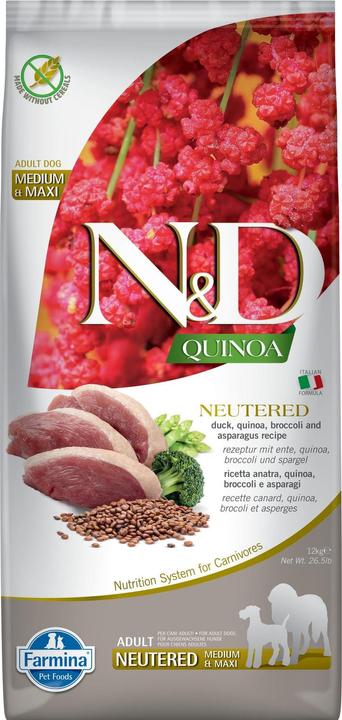 Image du produit Farmina N&D Quinoa Dog Duck Broccoli Asparagus Neutered Adult Medium&Maxi - Nourriture sèche pour chiens (Adulte, 1 pcs, 12000 g)