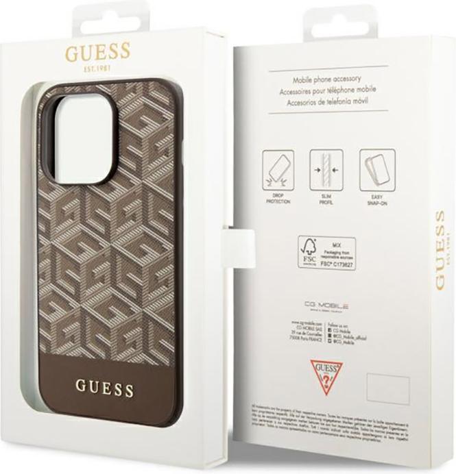 Actual product image Guess GUHMP14LHGCFSEW iPhone 14 Pro 6.1" brązowy/brown hard case GCube Stripes MagSafe (Apple iPhone 14 Pro)