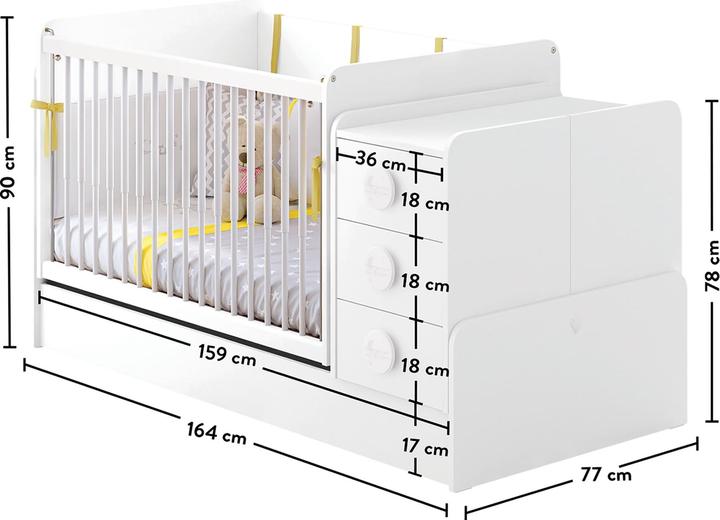 Actual product image Cilek Baby Cot Baby Cotton Convertible Small (70 x 115 cm)