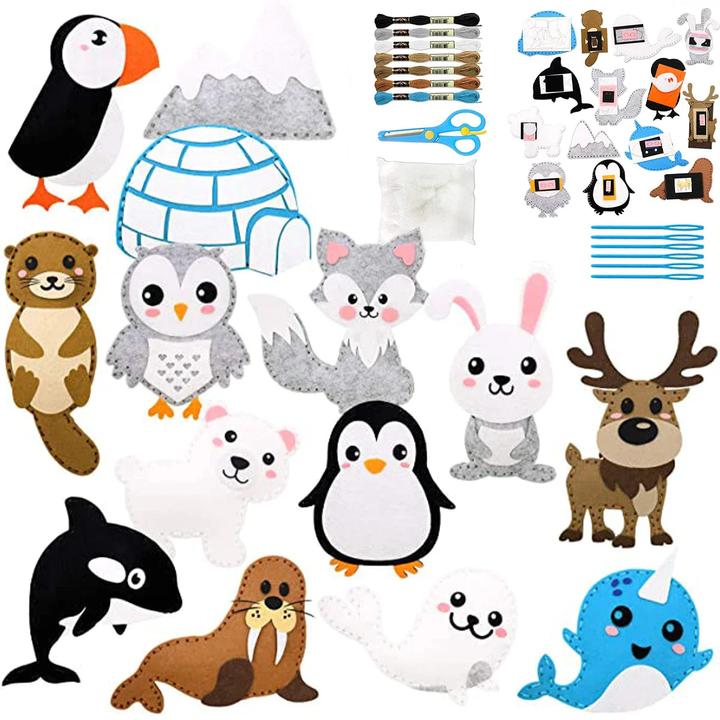 Activity Board Animali di feltro da cucire fai da te Kit di cucito Creature della foresta Ornamenti di peluche Kit