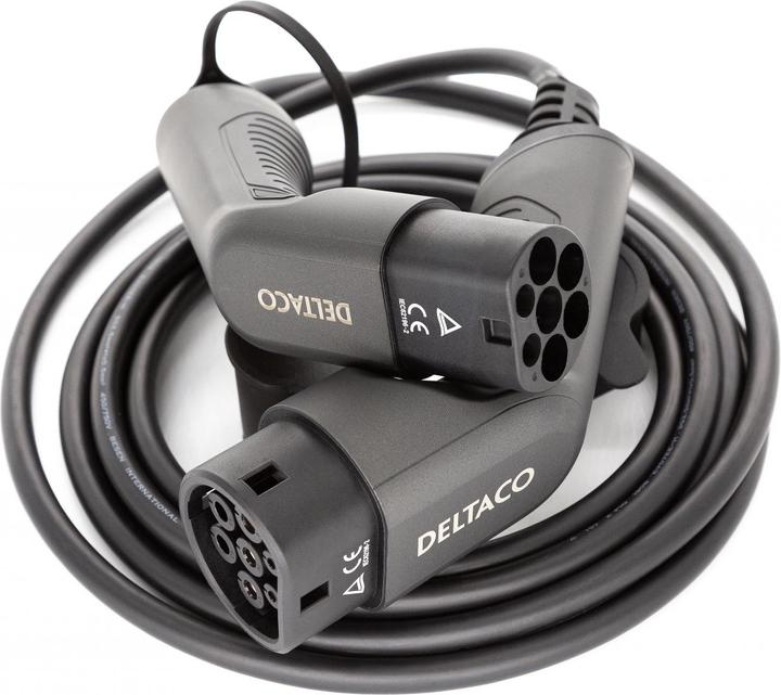 Immagine prodotto Deltaco Cavo di ricarica per auto elettriche Tipo 2 - Tipo 2, trifase, 32A, 22 kW, 7 m, nero (Tipo 2, 22 kW, 32 A, 7 m)