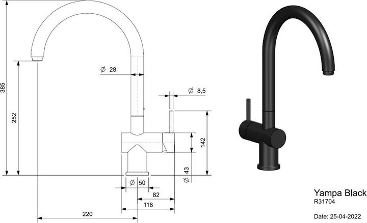 Produktbild Reginox Edelstahl Armatur, Yampa Schwarz 22x38,5 cm R31704