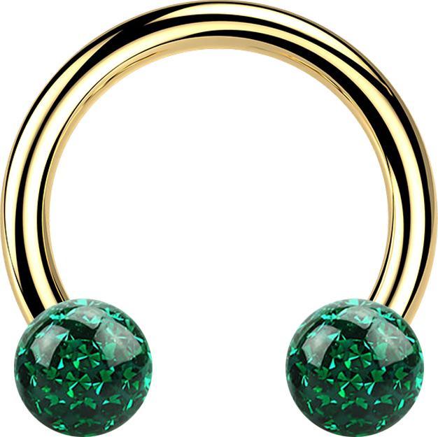 Star Piercing Micro Circular Barbell vergoldet mit zwei Kristall Kugeln grün Epoxy Schutzschicht (ohne Messing, Titan G23)