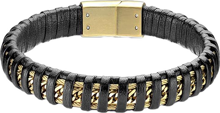 Immagine prodotto Star Piercing Bracciale in pelle nero con catena oro (21.60 cm, Cuoio, senza ottone, Acciaio chirurgico 316L)