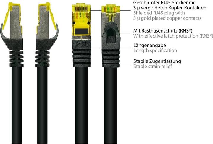 Image du produit Good Connections Câble patch RJ45 avec câble brut Cat.7 et protection de nez de verrouillage (RNS®), S/FTP, PiMF (S/FTP, CAT7, 0.25 m)