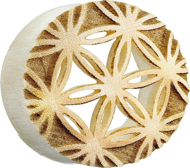 Star Piercing Flared Tunnel Blume des Lebens aus Krokodilholz (ohne Messing, Organisch)
