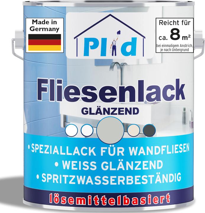 Actual product image Plid Tile paint 0.75l glossy, for approx. 8m² / Tile colour paint kitchen/bathroom (Light grey, 0.75 l)