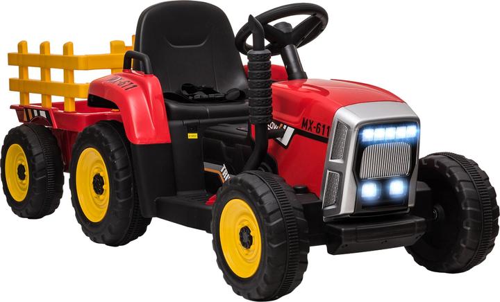 Swisshandel24 Trattore elettrico per bambini con rimorchio, telecomando, MP3, fari, 3-6KM/H, rosso