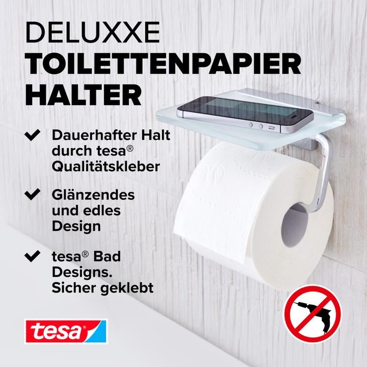 Produktbild tesa DELUXXE Toilettenrollenhalter mit Ablage inkl. Klebelösung ohne Bohren