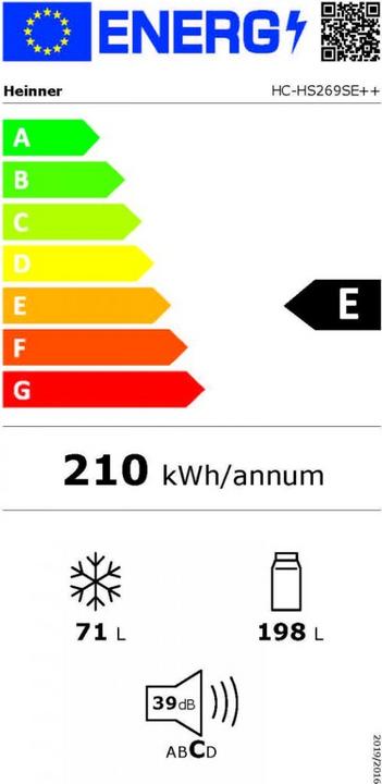 Energy Label Heinner HC-HS269SE++ (269 l)