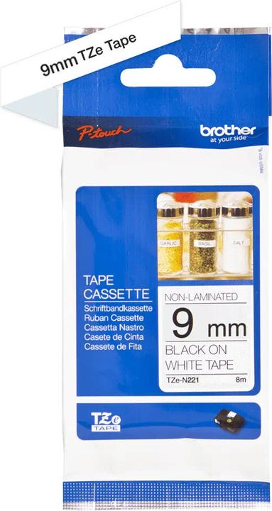 Immagine prodotto Brother TZ-N221 DirectLabel nero su bianco 9mm x 8m Nero Bianco (0.90 cm, Nero)