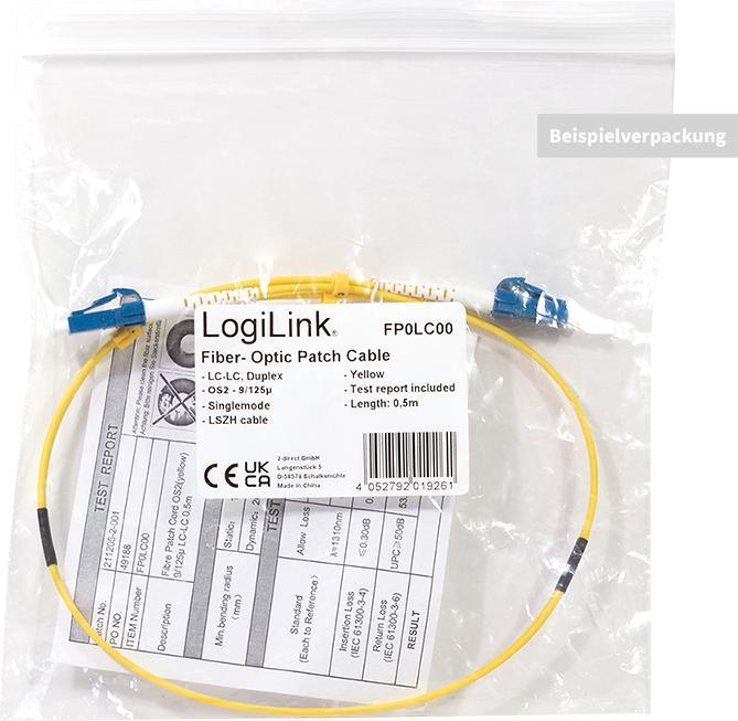 Actual product image LogiLink Fibre optic duplex patch cable, OS2, 9/125µ, LC-LC, yellow, 50 m (50 m)