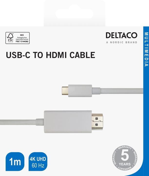 Produktbild Deltaco USB-C - HDMI Kabel 4K UHD, vergoldete Stecker, 1m, weiss (USB 3.2 Gen 2)