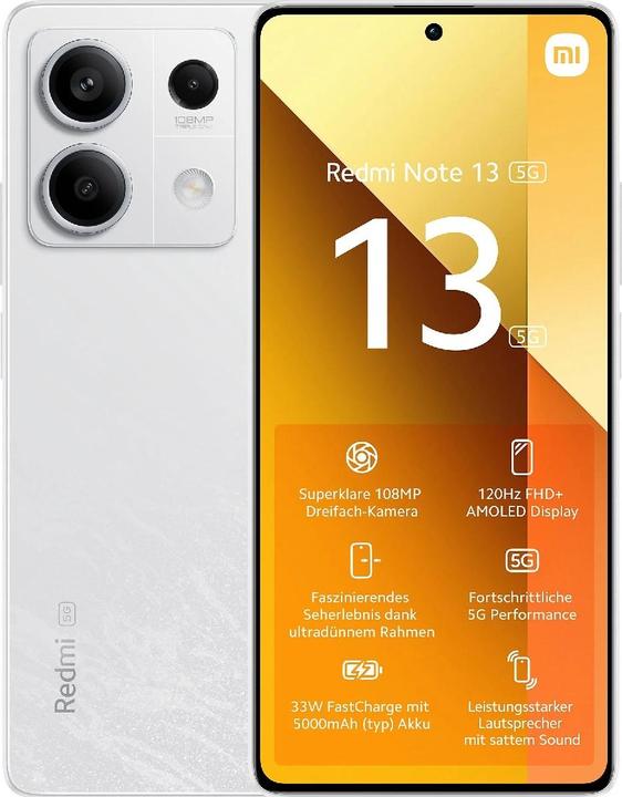 Actual product image Xiaomi Redmi Note 13 5G (256 GB, Arctic White, 6.67", Hybrid Dual SIM, 108 Mpx, 5G)