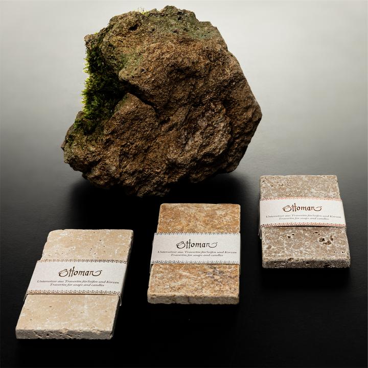 Actual product image Natura Punto Set of 3 travertine soap dish, rectangular, light light beige, 14.5 x 7 cm