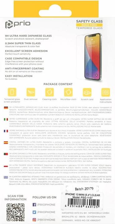 Image du produit prio Protecteur d'écran en verre trempé pour iPhone 13 mini transparent (1 pièce(s), Apple iPhone 13 mini)