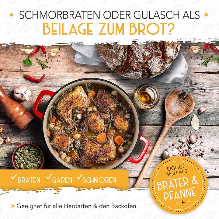 Produktbild Krustenzauber Gusseisen Topf Brot Backen 2in1 Emaille Rot